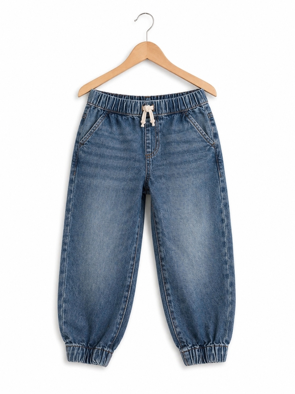 Denim&Co Classic Blue Elastic-Waist Kids Denim Joggers